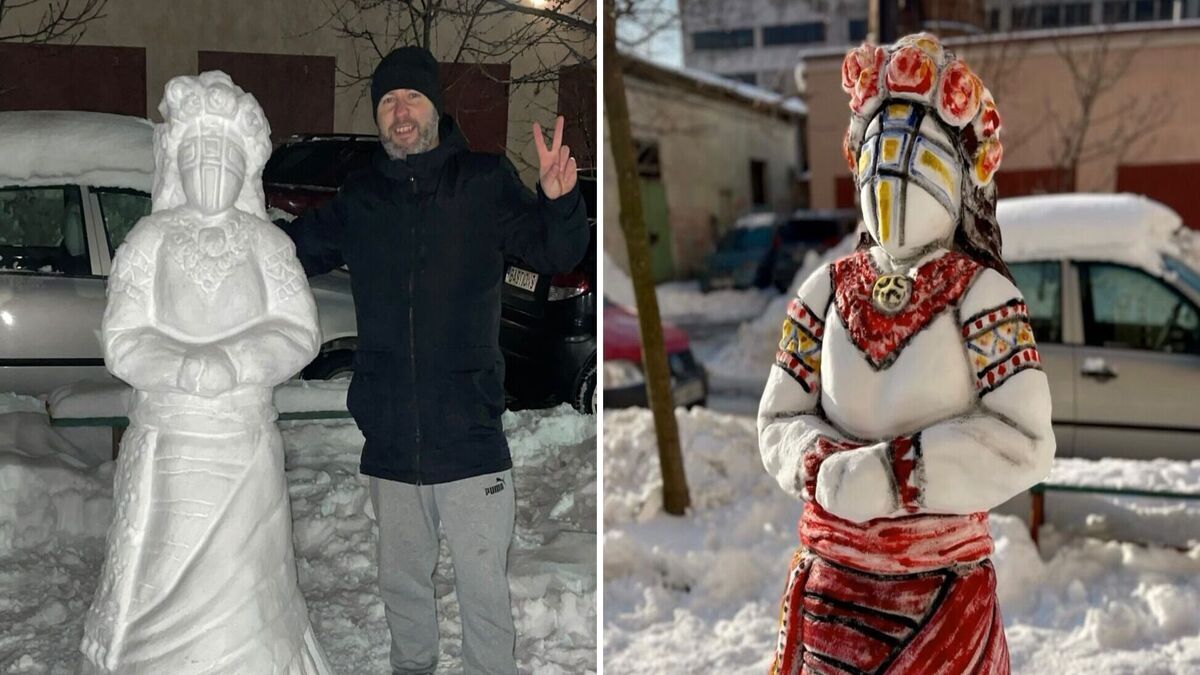 В Івано-Франківську з’явилася унікальна снігова лялька-мотанка у людський зріст