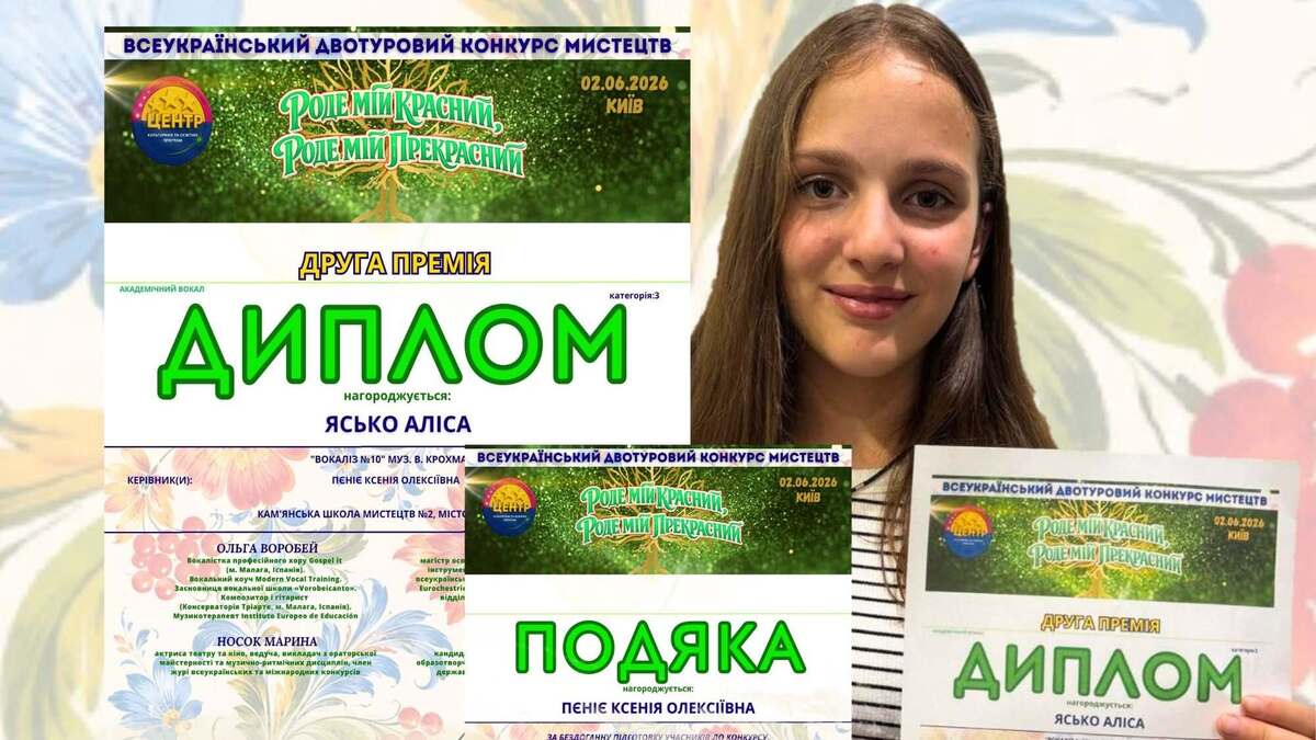 Вихованка Кам’янської школи мистецтв №2 стала лауреаткою всеукраїнського мистецького конкурсу 