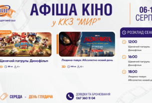 Кінотиждень у Кіноконцертному залі “МИР” з 6 по 12 серпня